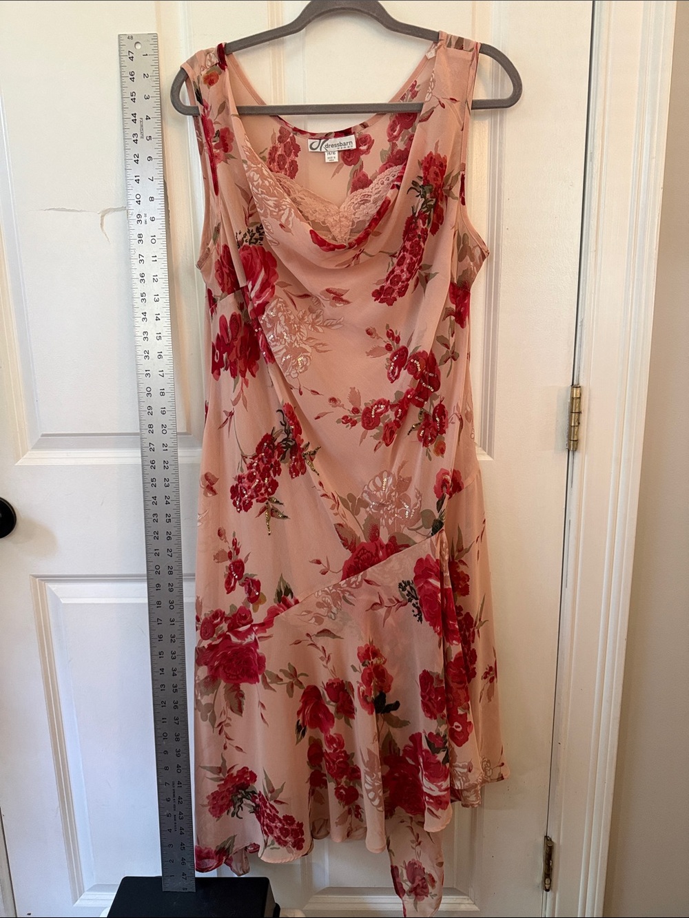 Dress Barn Blush Pink Floral Asymmetrical Cowl Neck Dress